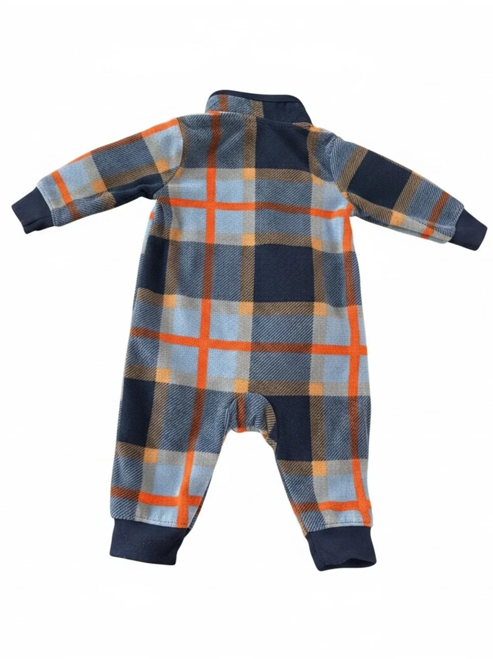 Carter's Baby 2 Pc Set 3M Hooded Forest Print Fleece One-Piece Navy Plaid Bundle